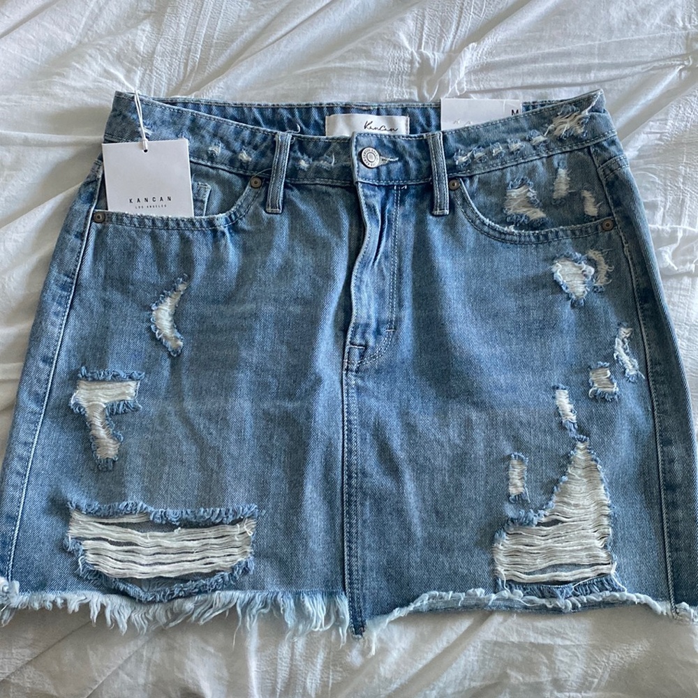 KanCan Distressed Frayed Mini Skirt